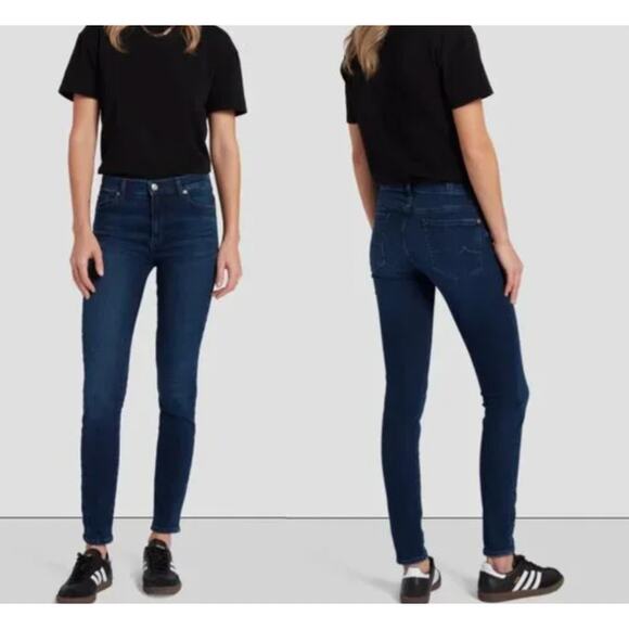 7 For All Mankind Jeans Womens 27 Blue The Ankle Skinny Denim Dark Wash Cotton - Picture 1 of 9